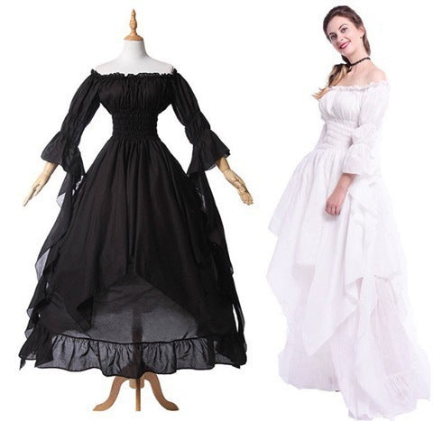 European And American Gorgeous Lace Bell Sleeve Dress Dress Vintage Gothic Gown Cosplay Ball Princess Dress