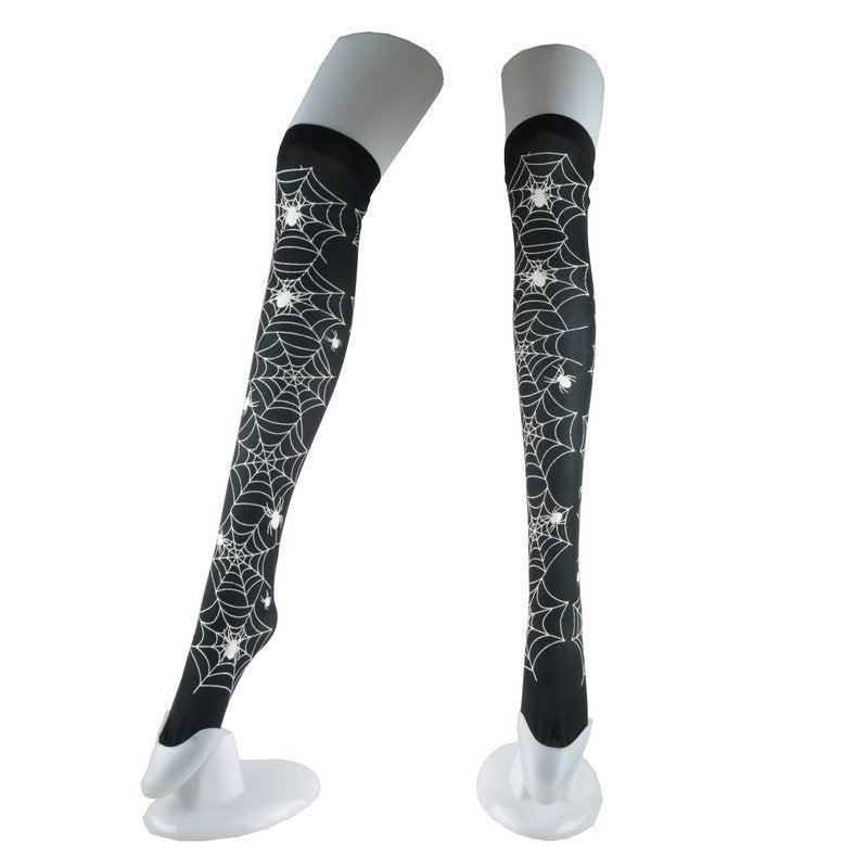 Chaussettes en dentelle jacquard anti-crochets style gothique araignée d'Halloween