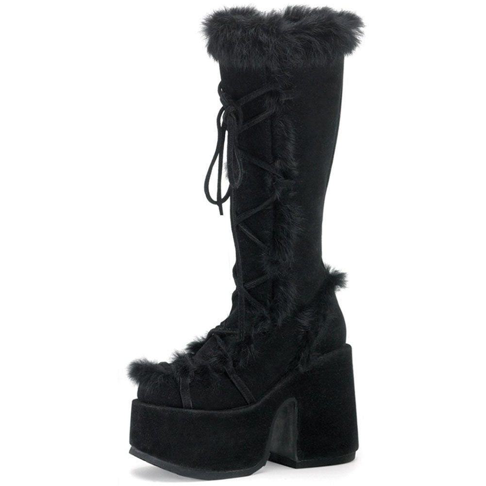 New Women's Fashion Thick Bottom Fur High-heeled Boots