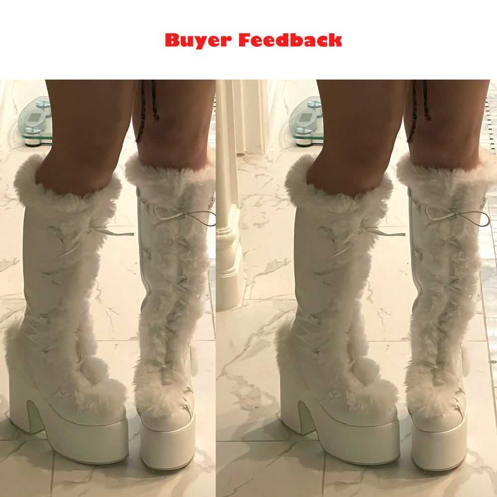 New Women's Fashion Thick Bottom Fur High-heeled Boots