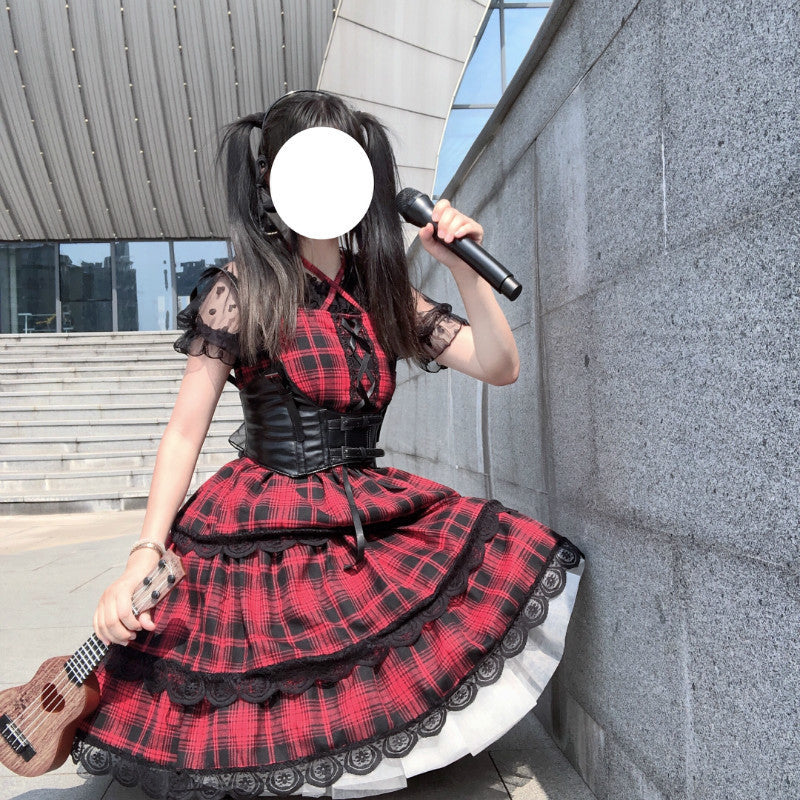 Red plaid Lolita dress