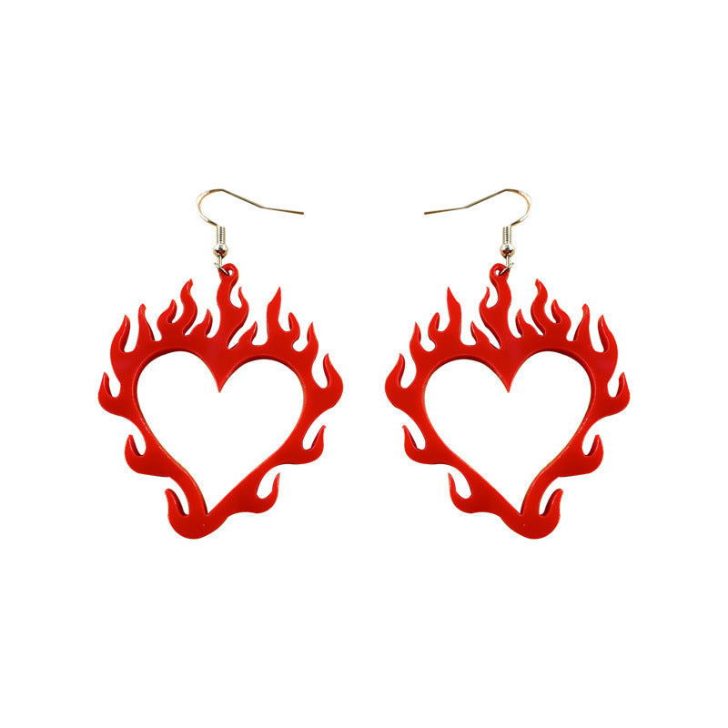 Boucles d'oreilles Love Flame Peach Heart Boucles d'oreilles personnalité Boucles d'oreilles rétro punk