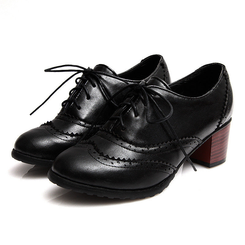 Lace-up thick heel women's shoes