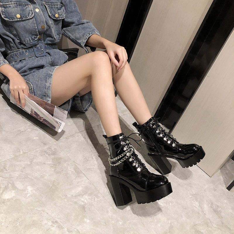 Bottes Lolita Gothic Mary Jane pour femmes Bottes Martin en cuir à plateforme