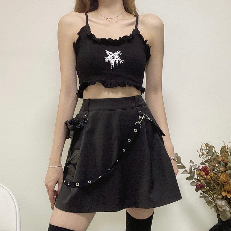 InstaHot Black Pockets High Waist Skirts Strap Zipper Pleated Skirt Women Gothic Punk Streetwear Casual Cargo Skirt Fashion