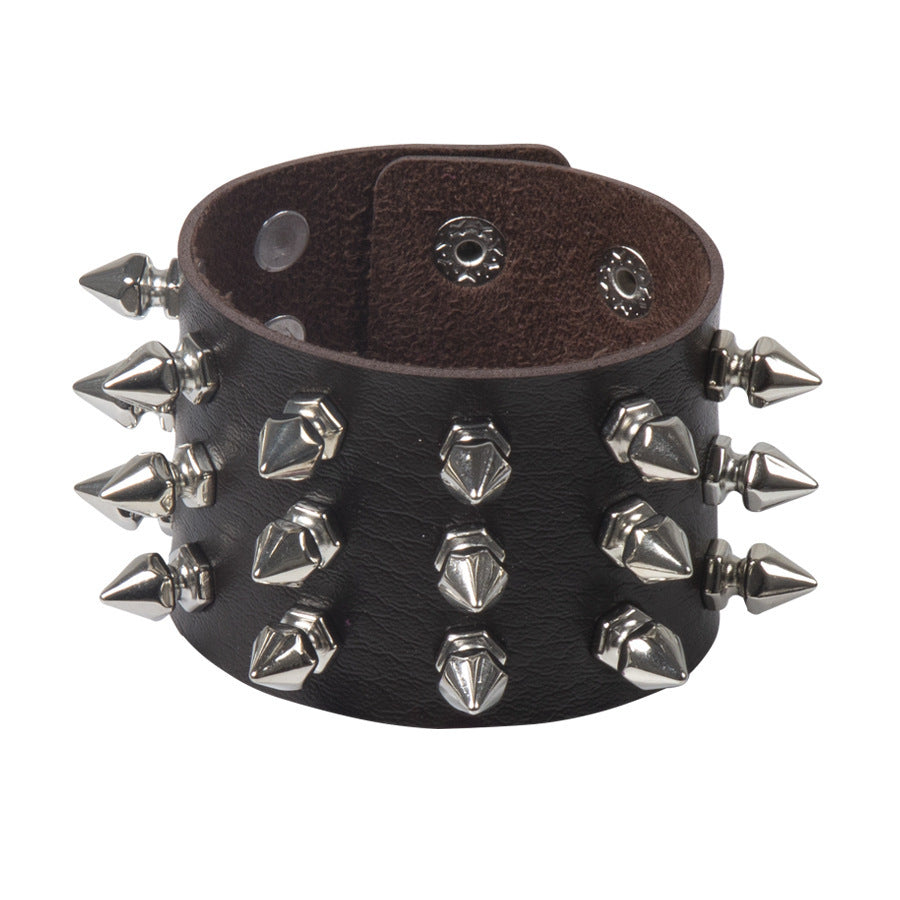 Bracelet Punk à rivets pointus exagérés Bracelet en cuir gothique