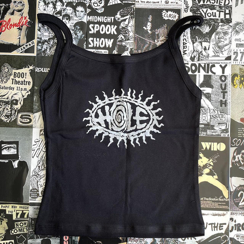 Punk Letter Print Pattern Top Vintage Gothic Women's Tight Vest T-shirt