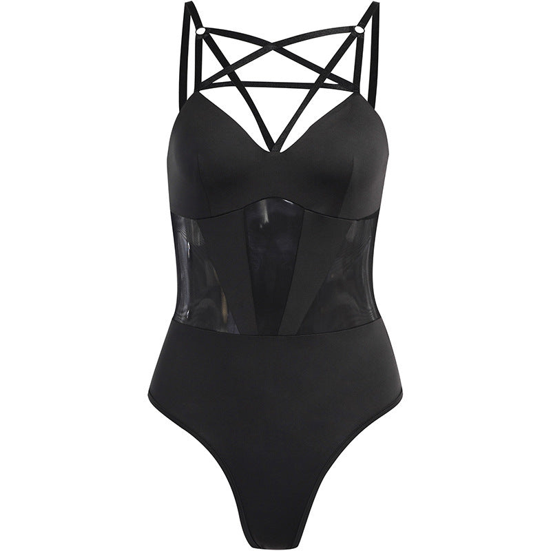 Pentagram Hollow Gothic Mesh See-through Jumpsuit Women