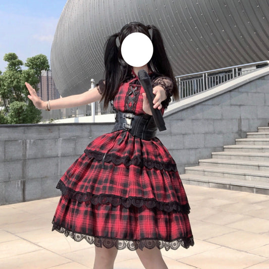 Red plaid Lolita dress