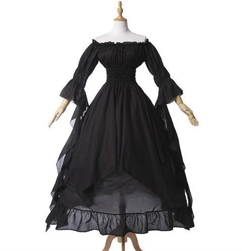 European And American Gorgeous Lace Bell Sleeve Dress Dress Vintage Gothic Gown Cosplay Ball Princess Dress