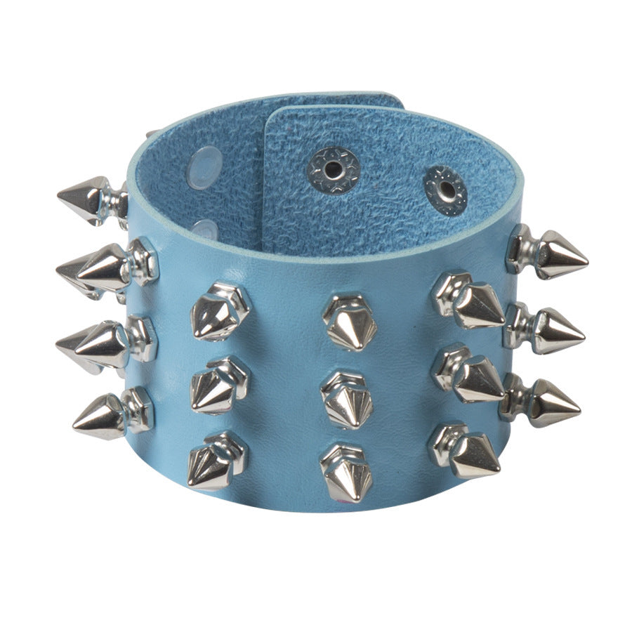 Bracelet Punk à rivets pointus exagérés Bracelet en cuir gothique