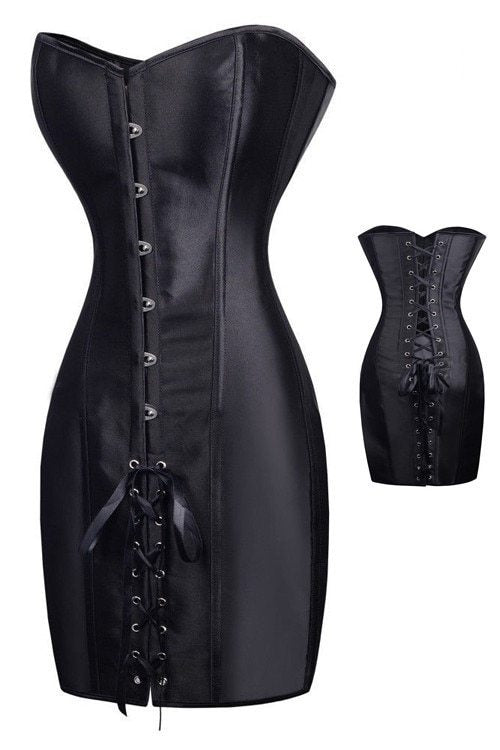 Special Long Waist Corsets and Bustiers Gothic Clothing Black Faux Leather Corset Dress Hot Spiked Waist Shaper Corset