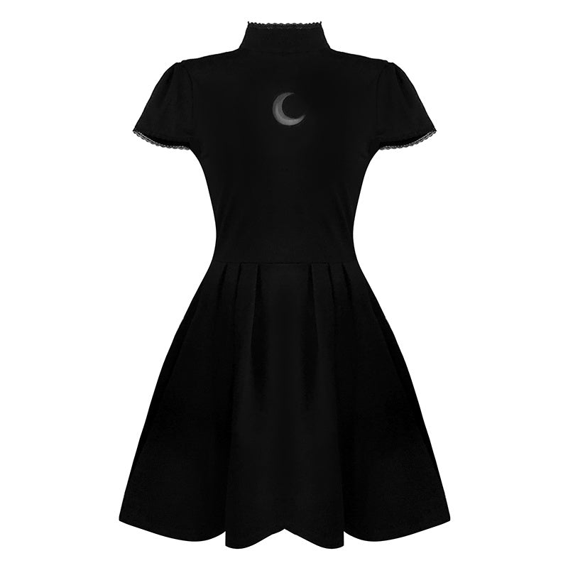 Robe Lolita douce et ajourée en maille de lune noire avec personnalité punk sombre 