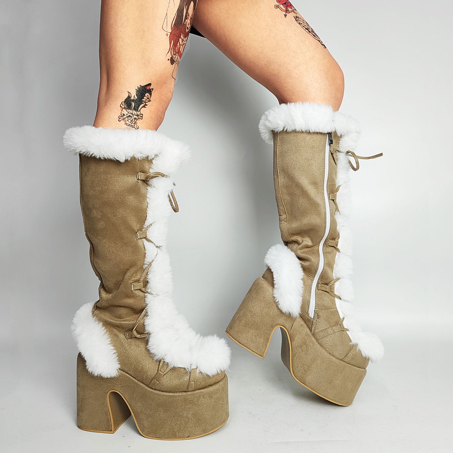 New Women's Fashion Thick Bottom Fur High-heeled Boots