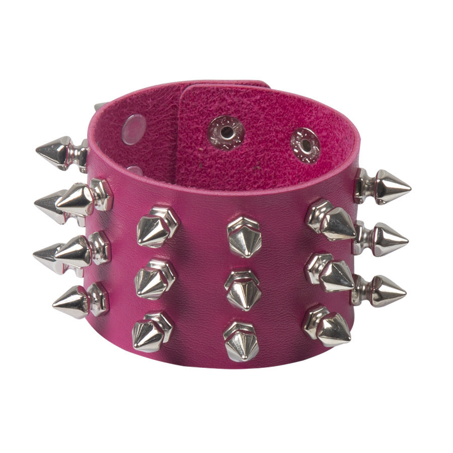 Bracelet Punk à rivets pointus exagérés Bracelet en cuir gothique