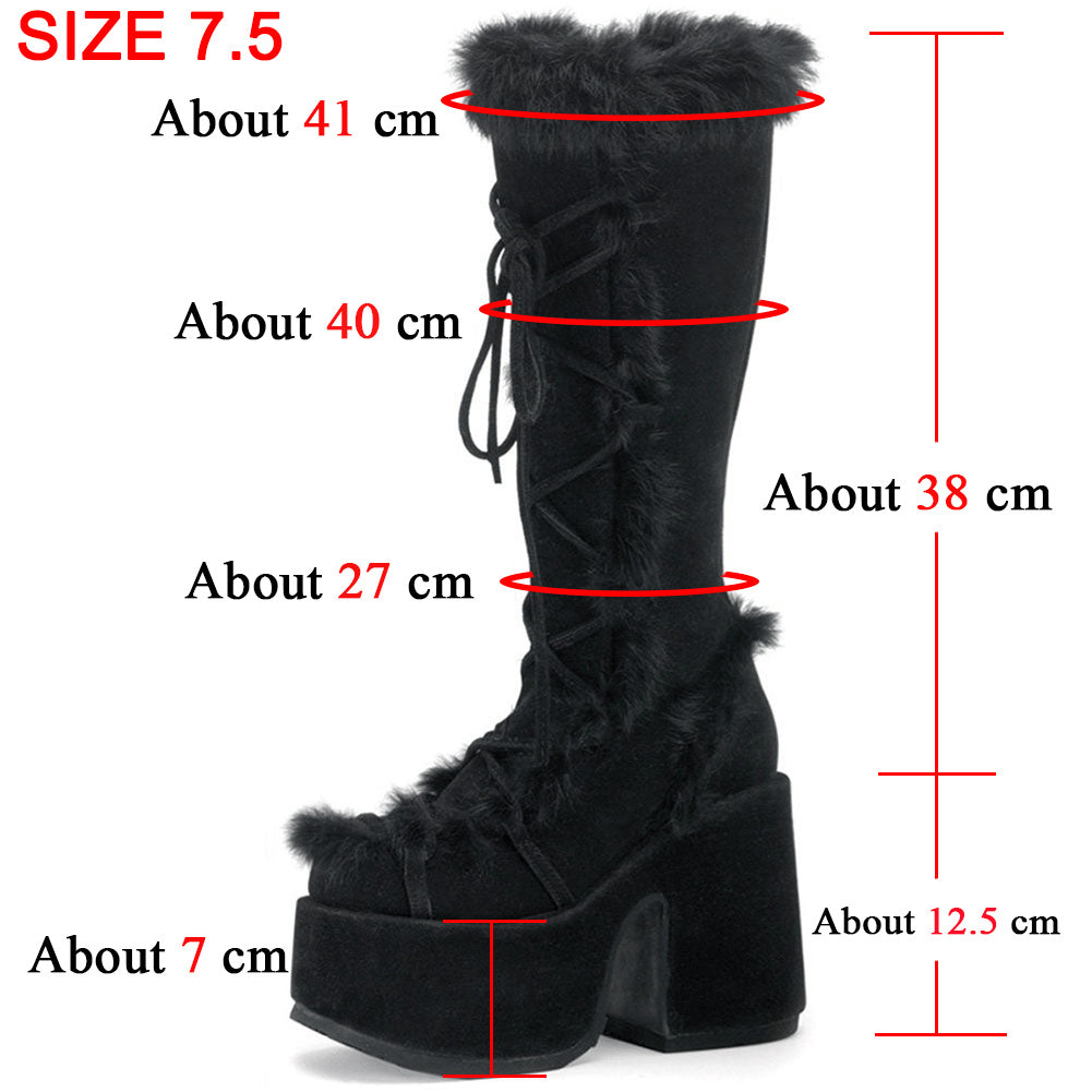 New Women's Fashion Thick Bottom Fur High-heeled Boots