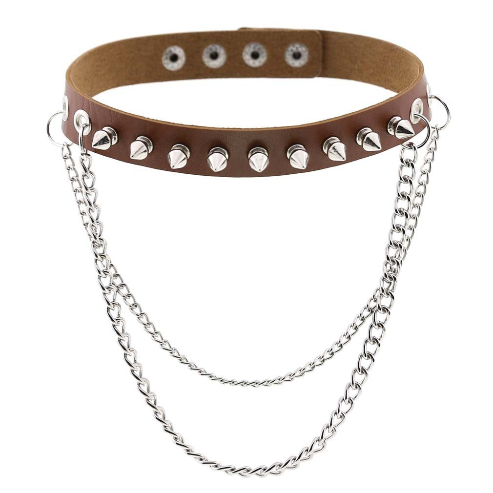 Punk Rock Gothic Rivet Spike Leather Chyer Necklace Personality Fashion Street Shooting Metal Chain Neckband Clavicle Chain