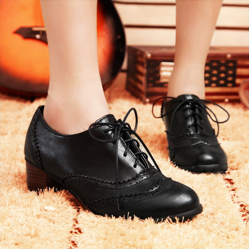 Lace-up thick heel women's shoes