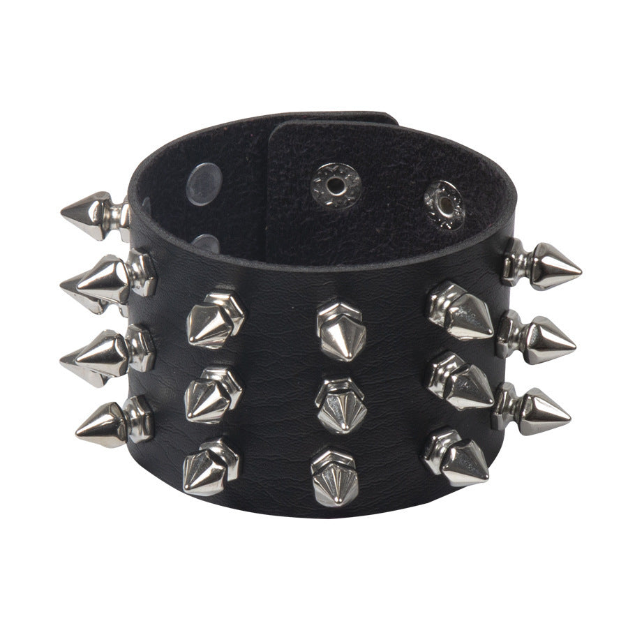 Bracelet Punk à rivets pointus exagérés Bracelet en cuir gothique