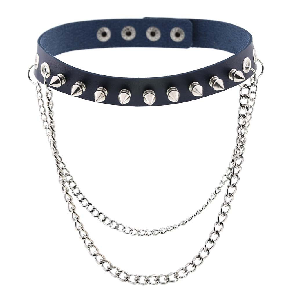 Punk Rock Gothic Rivet Spike Leather Chyer Necklace Personality Fashion Street Shooting Metal Chain Neckband Clavicle Chain