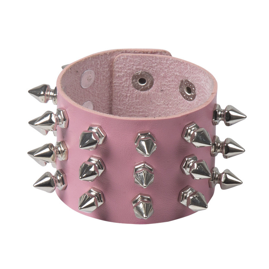 Bracelet Punk à rivets pointus exagérés Bracelet en cuir gothique