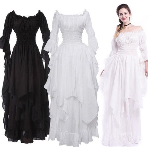 European And American Gorgeous Lace Bell Sleeve Dress Dress Vintage Gothic Gown Cosplay Ball Princess Dress