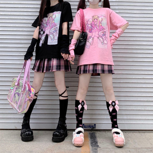 Gothic Pink Harajuku Anime Girl Loose Aesthetic T-Shirt