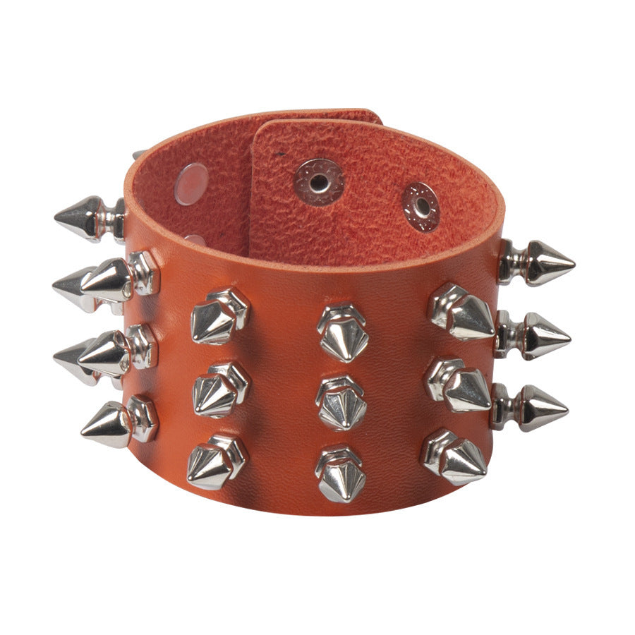 Bracelet Punk à rivets pointus exagérés Bracelet en cuir gothique