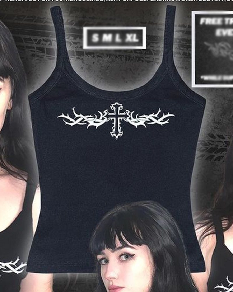 Vintage Punk Sexy Camis Top Gothic Fairy Grunge Graphic Prin