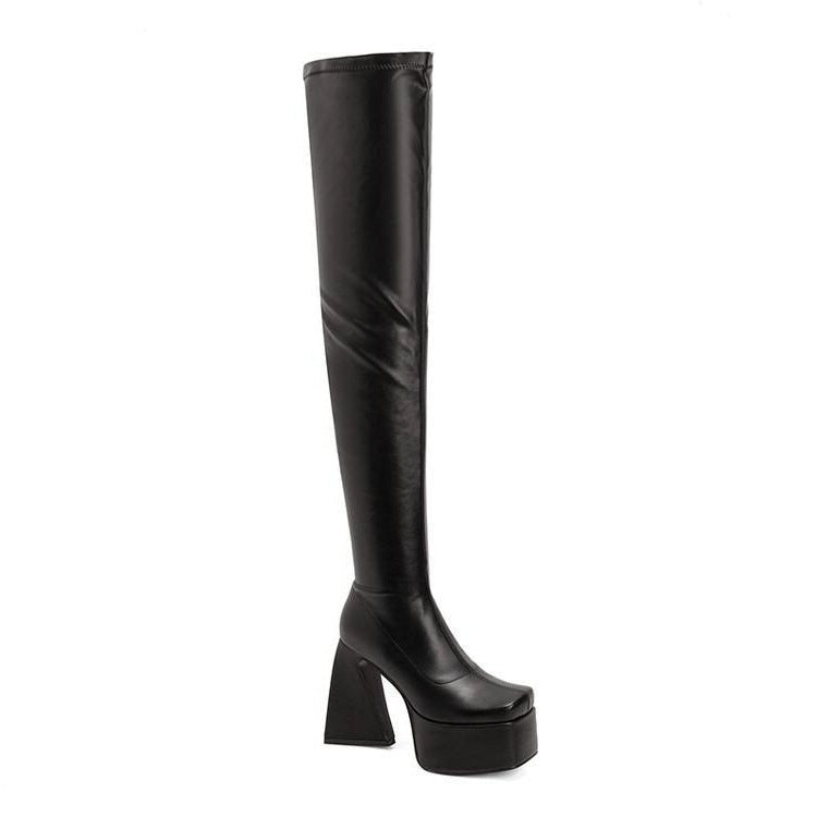 Over-the-knee Elastic Skinny Boots Platform Chunky Heels