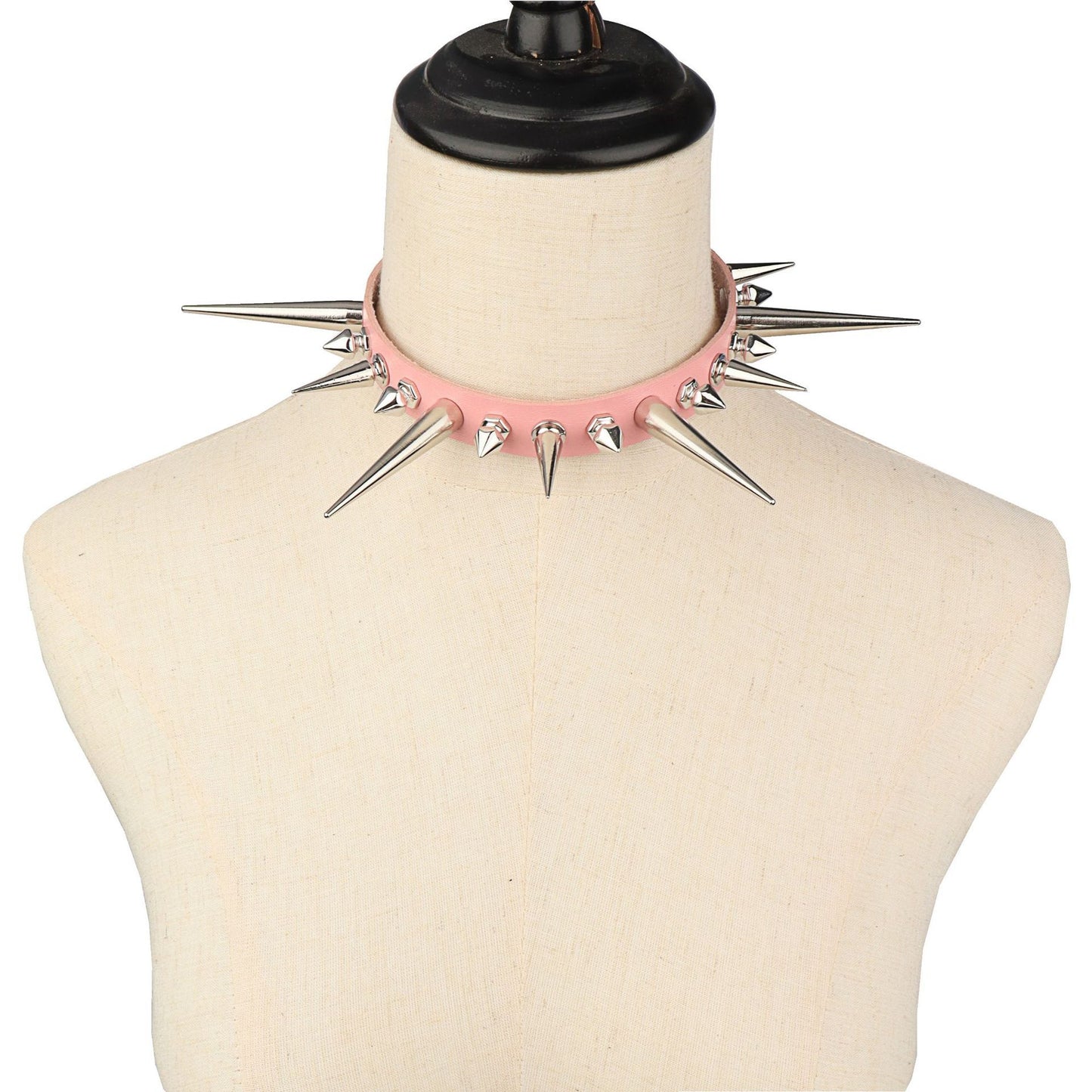 Punk Gothic Long And Short Rivet Spike Leather Collar Leather Necklace