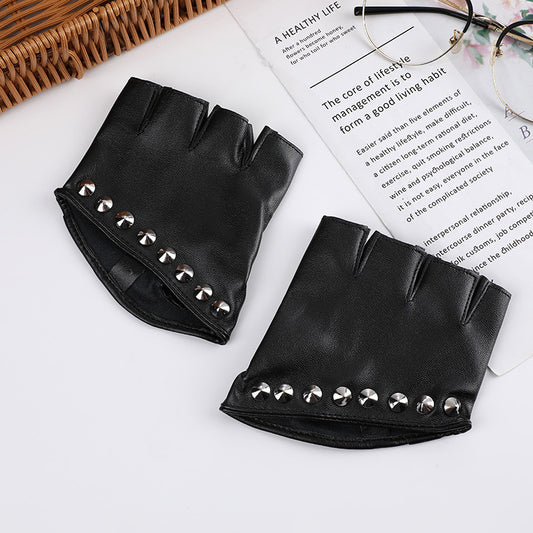 PU Leather Steampunk Style Women's Half-finger Gloves Creative Gothic Party Cosplay