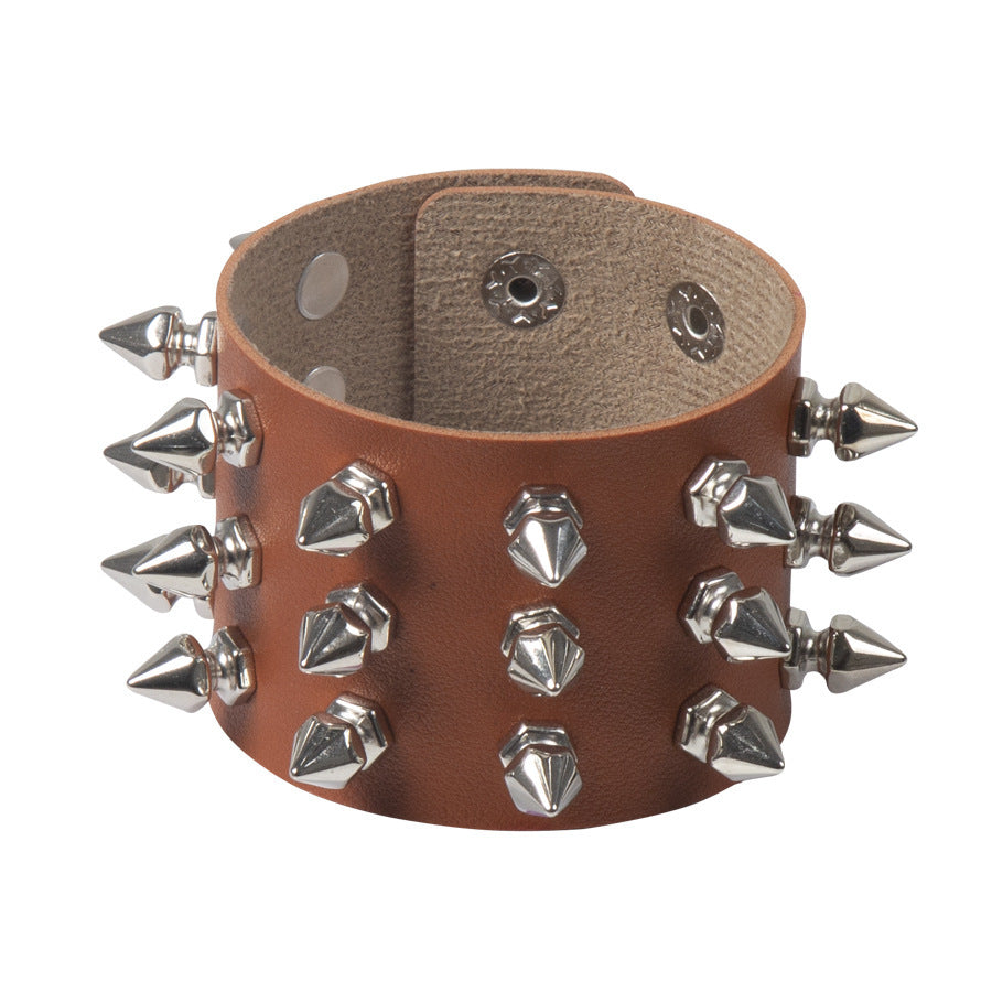 Bracelet Punk à rivets pointus exagérés Bracelet en cuir gothique