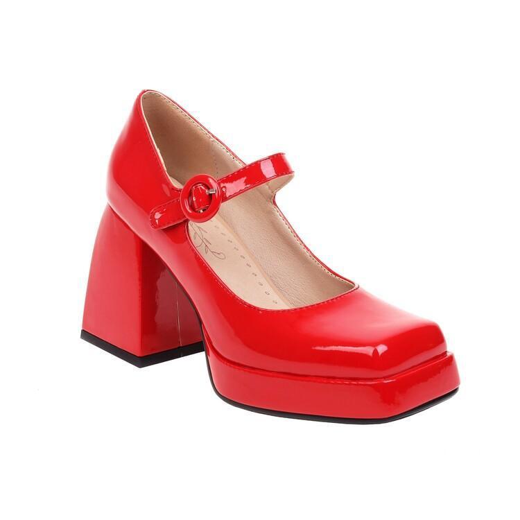 Japanese All-match Lolita Retro Patent Leather Thick High Heels Women